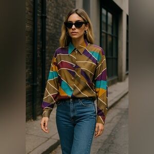 ESCADA Vintage 100% Silk Geometric Blouse